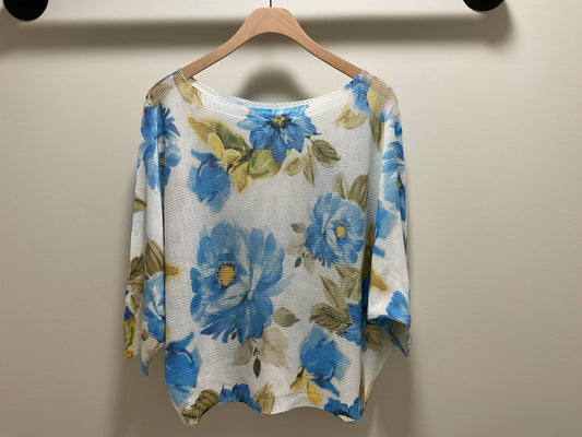SKY BLUE FLOWER MESH TOP