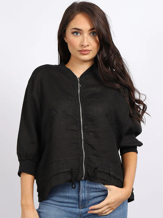 LINEN SHORT ZIP JACKET