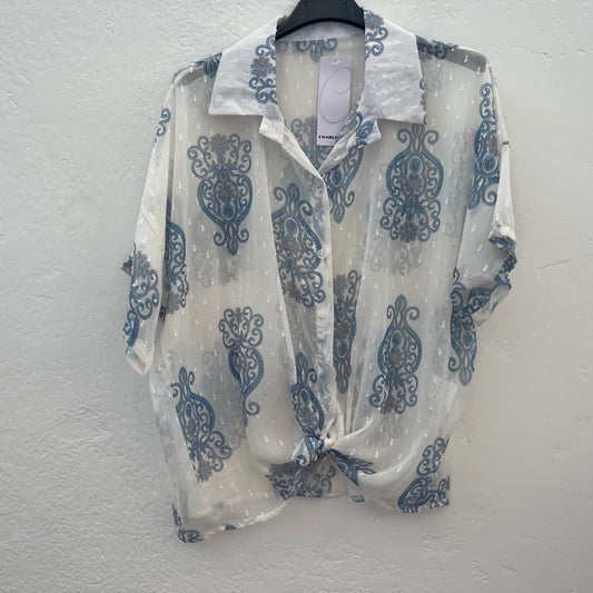 SHORT SLEEVE SHEER BLOUSE
