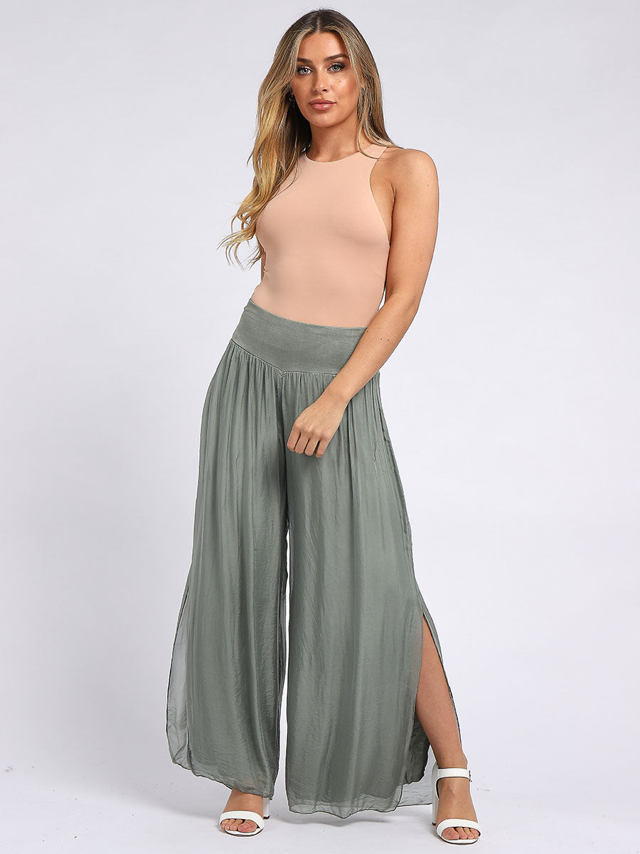SILK SLIT PANTS