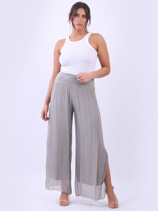 SILK SLIT PANTS