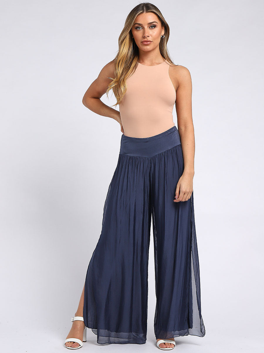 SILK SLIT PANTS